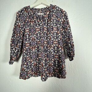 Joie Womens Butterfly Print 3/4 Sleeve Split Neck Silk Blouse Top XS Multicolor